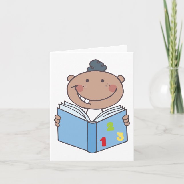 Carte Caricature mignonne enfant Lire un livre de chiffr (Devant)
