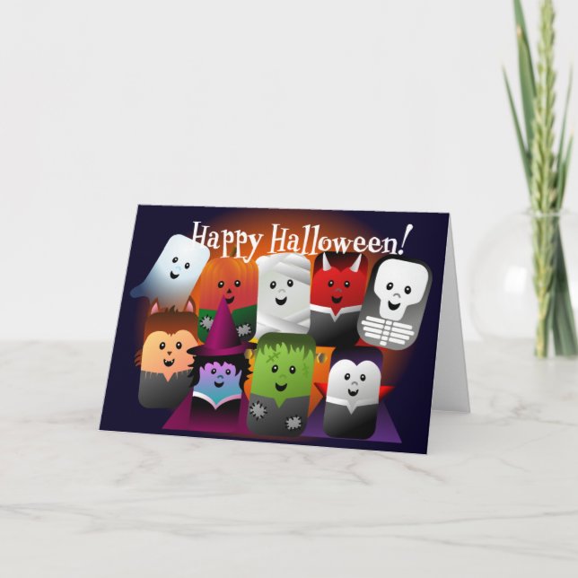 Carte Caricature mignonne Halloween Monster Créatures (Devant)