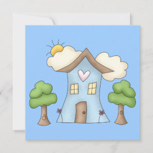 Carte Caricature mignonne Maison de Campagne Arbre scène