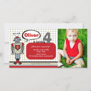 Carte Caricature Robot Rétro Cute Kids Boy Fête d'annive