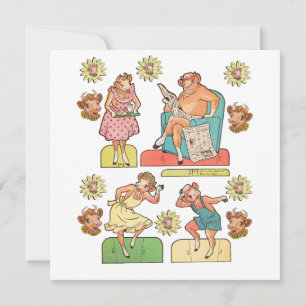 Carte Caricature vintage Poupée en papier de la famille