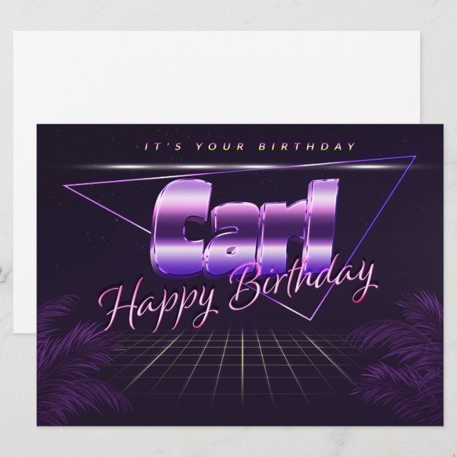 Carte Carl Name Prénom lila retro (Devant / Derrière)