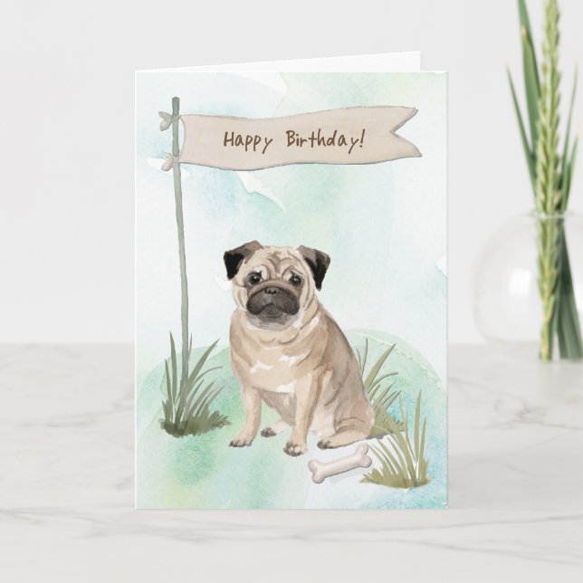 Carte Carlin Chien sous signe d'anniversaire (Devant)