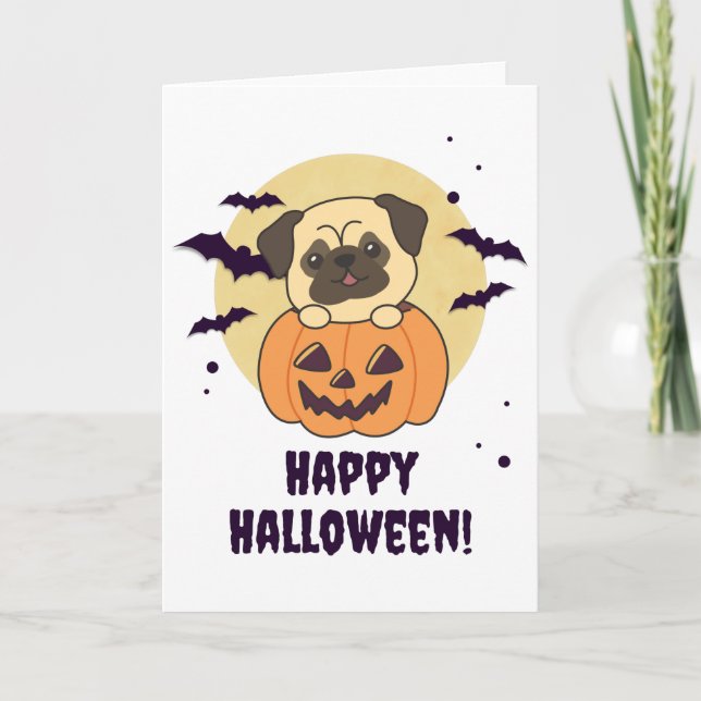 Carte Carlin En Chiens Doux Citrouilles Bonne Halloween (Devant)