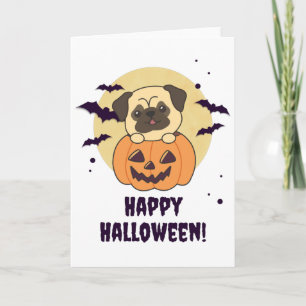 Carte Carlin En Chiens Doux Citrouilles Bonne Halloween