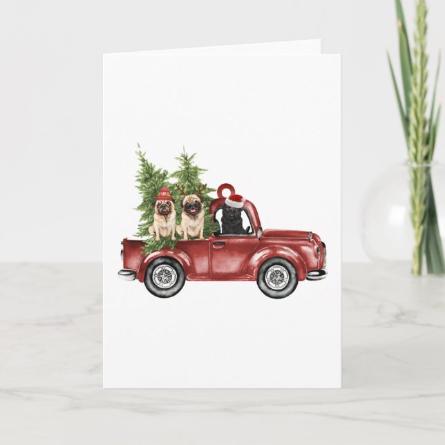 Carte Carlin En Voiture Noël Ornement Drôle Arbre de Noë (Devant)