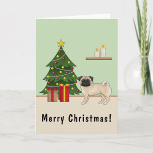 Carte Carlin Faune Mignonne Caricature Chien Avec Arbre 