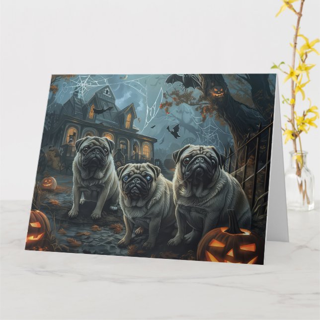 Carte Carlin Halloween Night Doggy Délice (Fleur jaune)