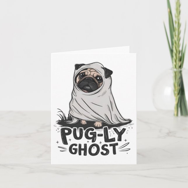 Carte Carlin-ly Ghost Funny Chien Puns Halloween Proprié (Devant)