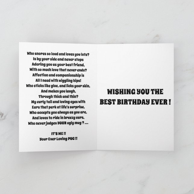 Carte CARLIN mignon du chien drôle (Intérieur)