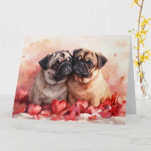 Carte Carlin romantique Couple Aquarelle Coeur Amour (Fleur jaune)