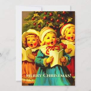 Carte Carolers vintages chantant des Hymnes Noël