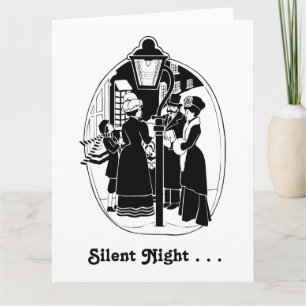 Carte Caroleurs de Noël Vintage chantant noir blanc