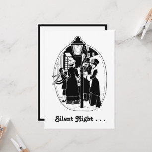 Carte Caroleurs de Noël Vintage chantant noir blanc