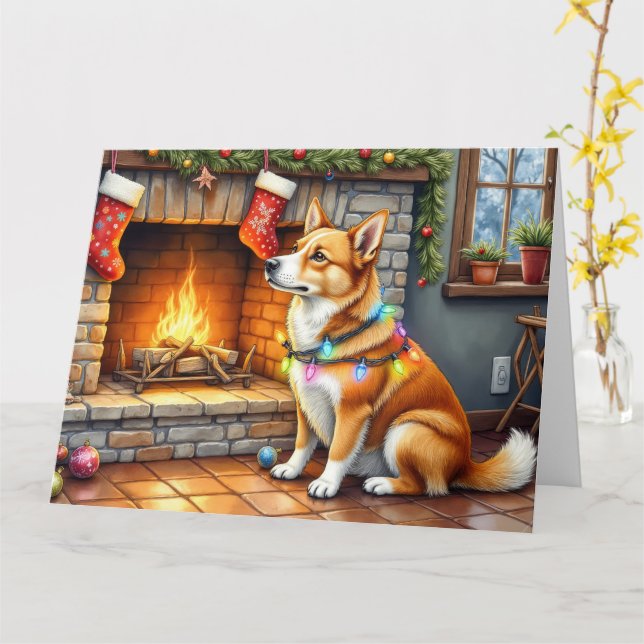 Carte Carolina Dog Fireplace with Christmas Lights (Fleur jaune)