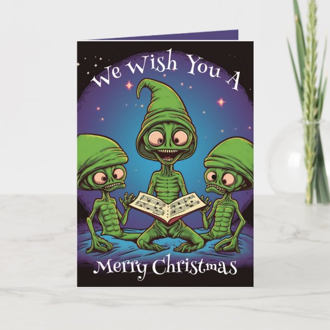 Carte Caroling Aliens Christmas Card (Devant)