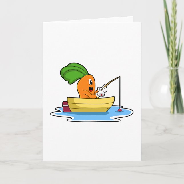 Carte Carotte dans un bateau à la pêche avec une canne à (Devant)