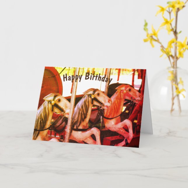 Carte Carousel Cheval Souvenirs Anniversaire (Fleur jaune)