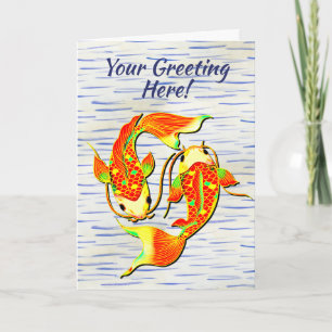 Carte Carpe Koi Poisson Orange Vert pour Anniversaire 