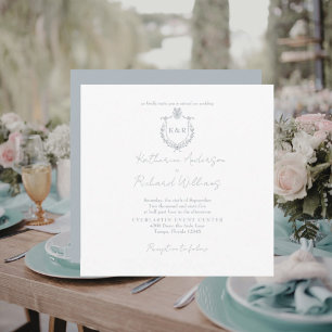 Carte Carré Bleu Poussiéreux Élégant Mariage