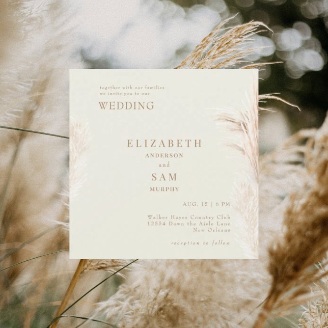 Carte Carré Boho Pampas Cream avec Mariage (Créateur téléchargé)