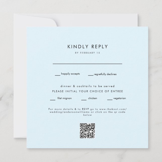 Carte Carré moderne bleu glace Mariage QR Code RSVP (Devant)