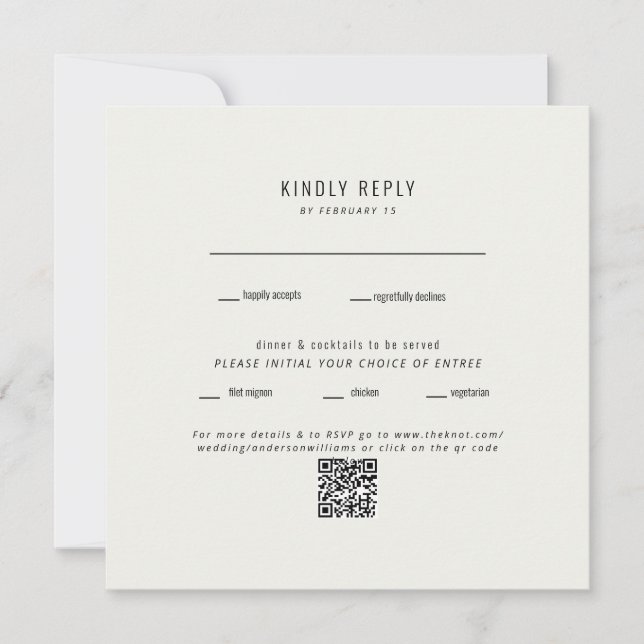 Carte Carré moderne Crème Mariage QR Code RSVP (Devant)