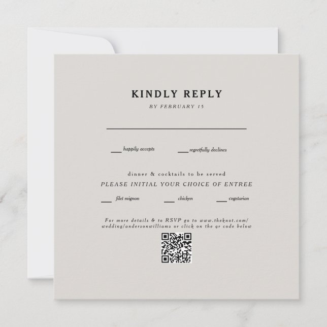 Carte Carré moderne Mariage beige QR Code RSVP (Devant)