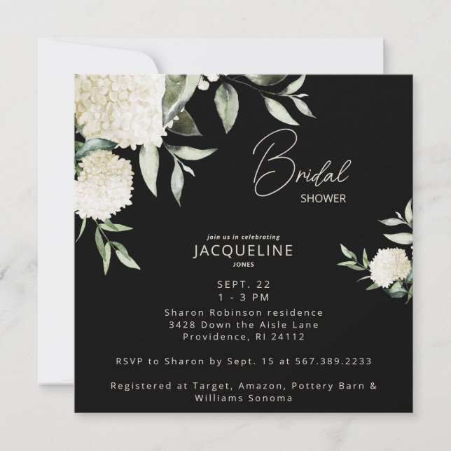 Carte Carré noir blanc Fête des mariées Hydrangeas (Devant)