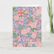 Carte. Design "Roses Fond Vert"