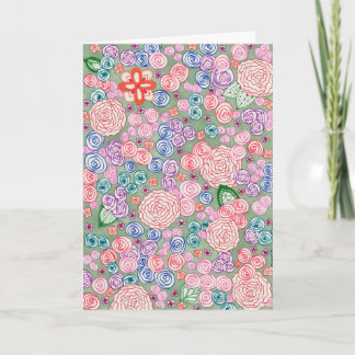 Carte Carte. Design "Roses Fond Vert"
