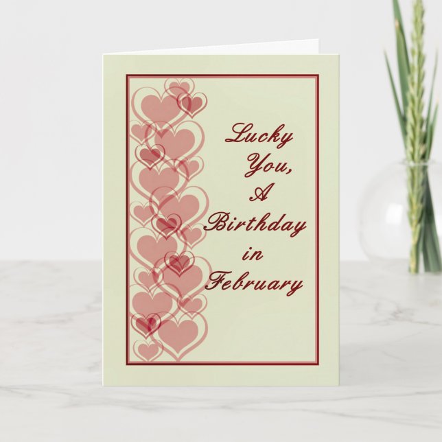Carte Carte, Février Anniversaire avec Coeur Vert pâle (Devant)