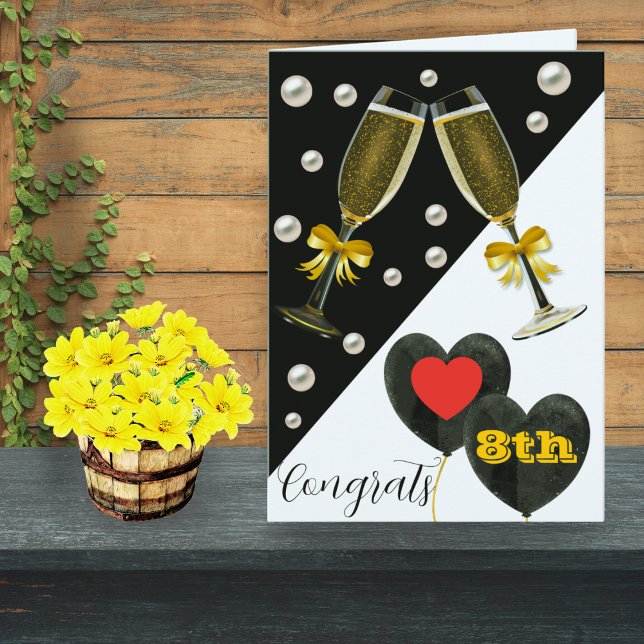 Carte Carte-Perle du 8e anniversaire, Lunettes de vin &  (Créateur téléchargé)