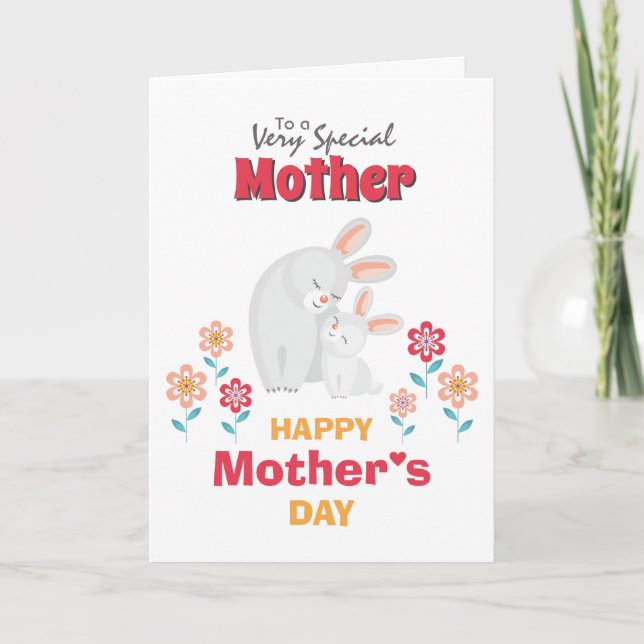 Carte Cartographie mère enfant lapin fleurs mères jour (Devant)