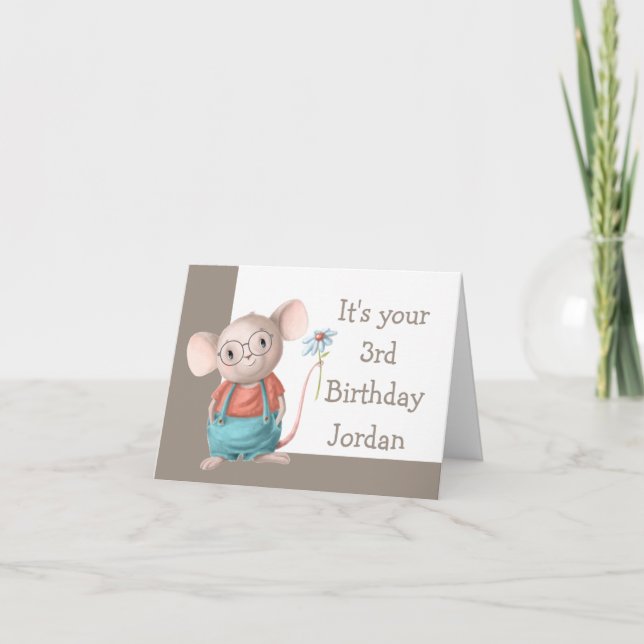 Carte Carton animal de souris lunettes 3e anniversaire c (Devant)
