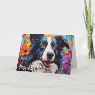Carte Carton Bordure Collie dans un jardin personnalisé