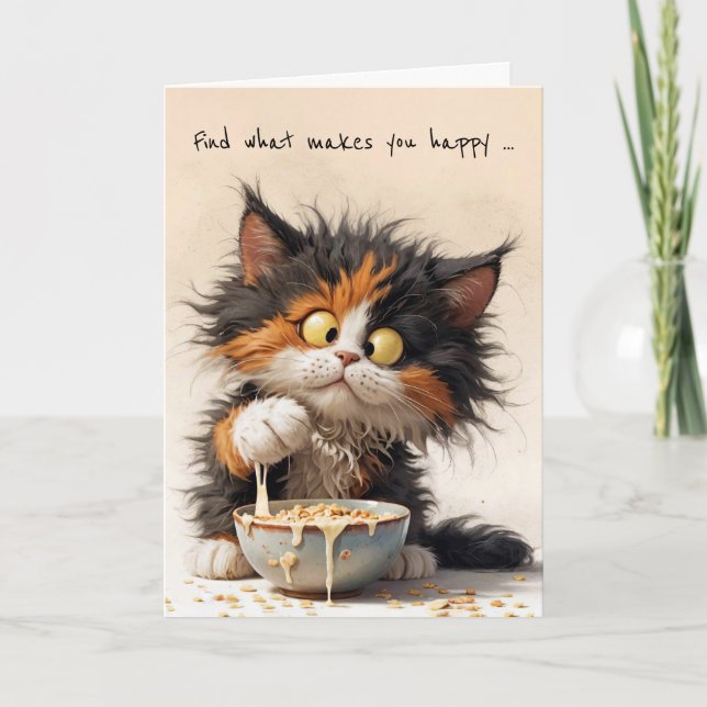 Carte Carton Calico Chat Anniversaire Petit déjeuner (Devant)