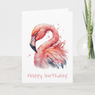 Carte Carton d'anniversaire flamant rose aquarelle