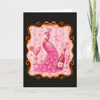 Carte Carton de Cocktail Paon Félicitations d'Anniversai
