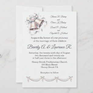 Carte Carton de mariage Cloches Grises et Roses