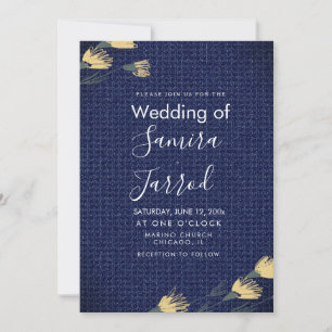 Carte Carton de mariage en denim décontracté et fleurs s