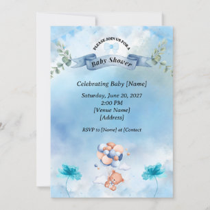 Carte Carton d'invitation bleu sauge pour Baby Shower 🌿