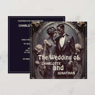 Carte Carton d'invitation de mariage Art Déco élégant