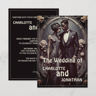 Carte Carton d'invitation de mariage Art Déco élégant