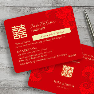 Carte Carton d'invitation de mariage bilingue vietnamien
