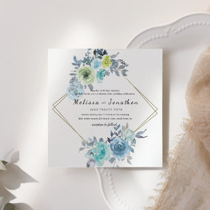 Carte Carton d'invitation de mariage floral bleu clair j