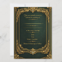 Carton d'invitation de mariage royal en or et vert