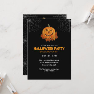 Carte Carton d'invitation Halloween Citrouille Aquarelle