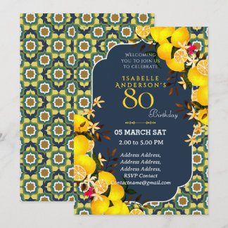 Carte Carton d'invitation Méditerranéen Jaune Bleu 80ème