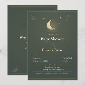 Carte Carton d'invitation pour Baby Shower Lune et Étoil